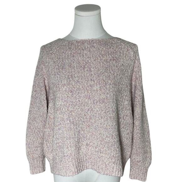 Anthropologie Sweater Small Pink Marled Knit Boxy Drop Shoulder Pullover - Picture 1 of 11
